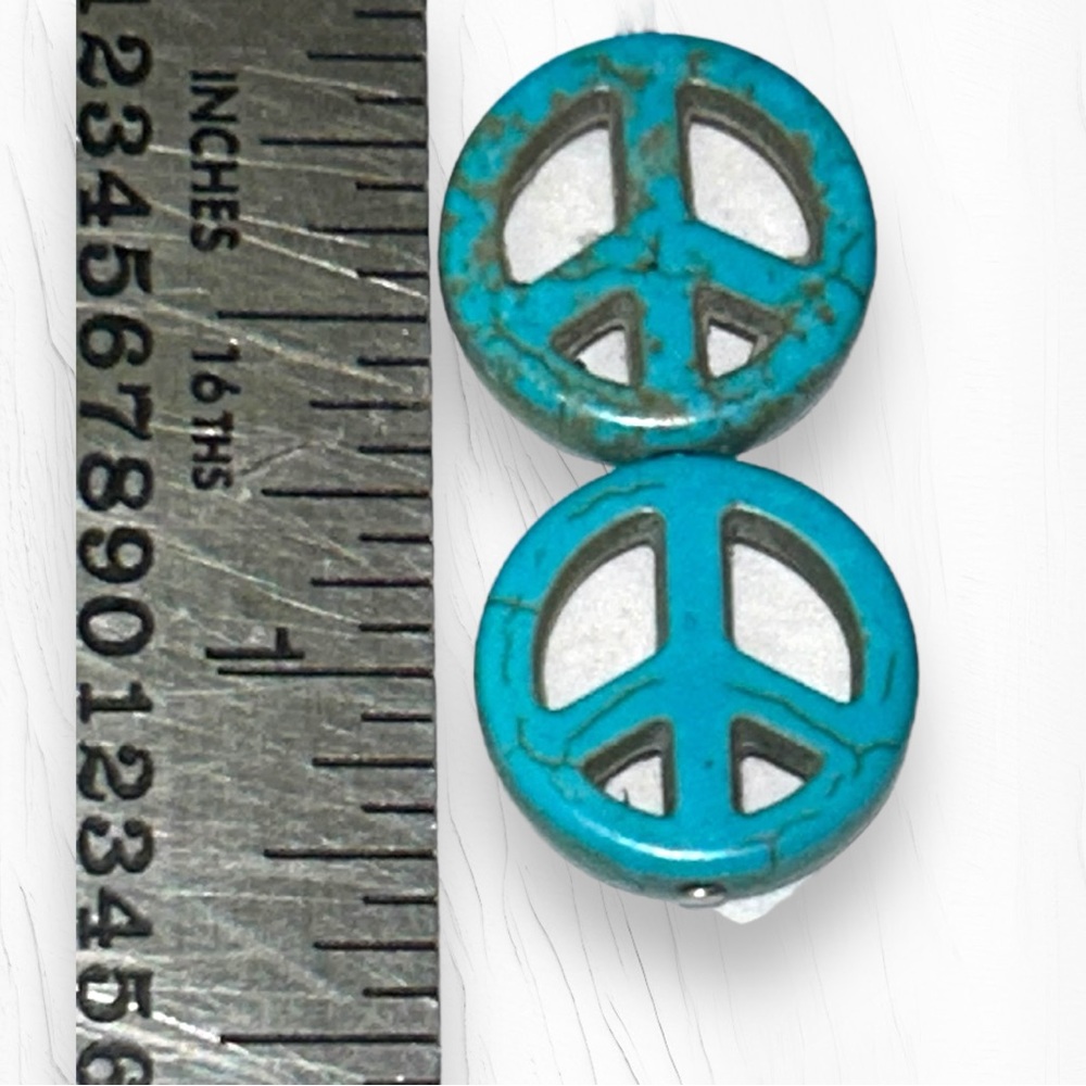 Handmade Earrings 2 Peace Signs Turquoise Hippie Boho Dangle Silver Green - Picture 2 of 6